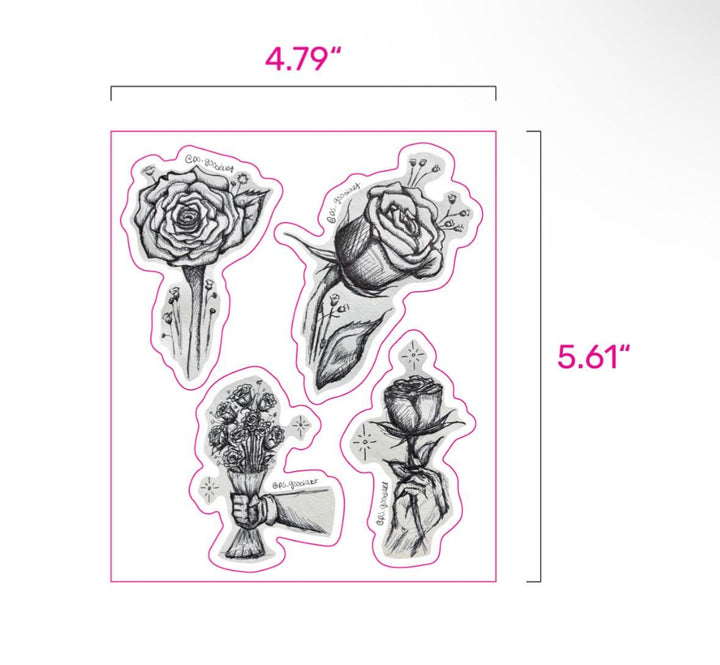 Rose Sketch Vinyl Sticker Sheet | Black And White Pen Sketch Roses