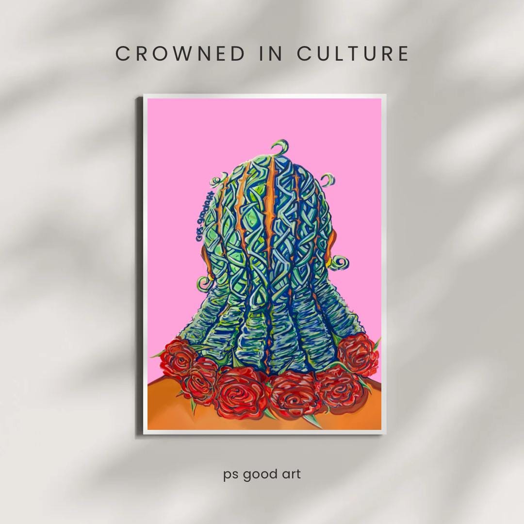 Black Girl Art on Poster | “Crowned In Culture” | Colorful Hair Artwork