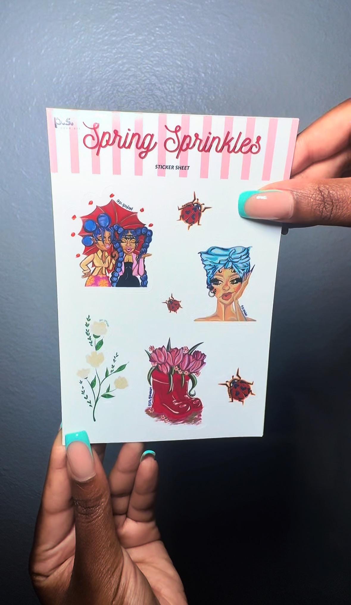 April Showers Theme Vinyl Sticker Sheet | Ladybugs, Flowers, Rain Boots